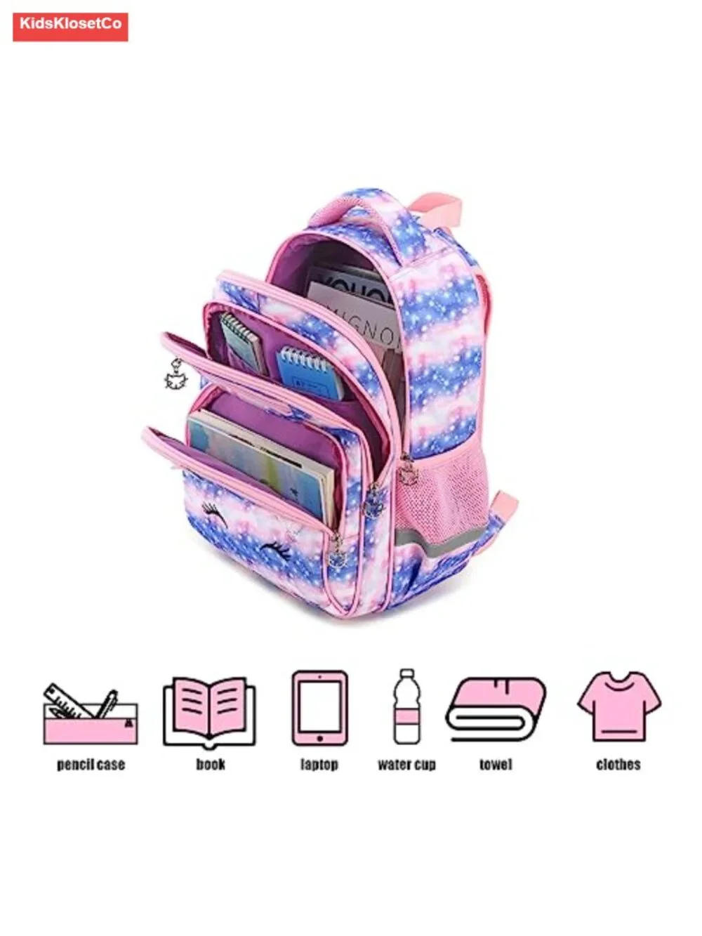 Kids' Backpack with Chest Buckle, 6 Pockets, Laptop Compartment, Water Resistant